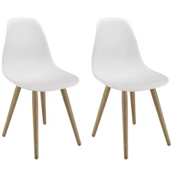 Lot de 2 chaises blanches pieds couleur naturelle MALO