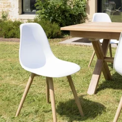 Lot de 2 chaises blanches pieds couleur naturelle MALO