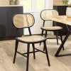 Lot de 2 chaises bois noir, assise et dossier en rotin naturel PIERRE