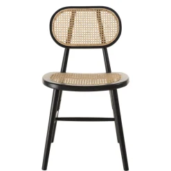 Lot de 2 chaises bois noir, assise et dossier en rotin naturel PIERRE