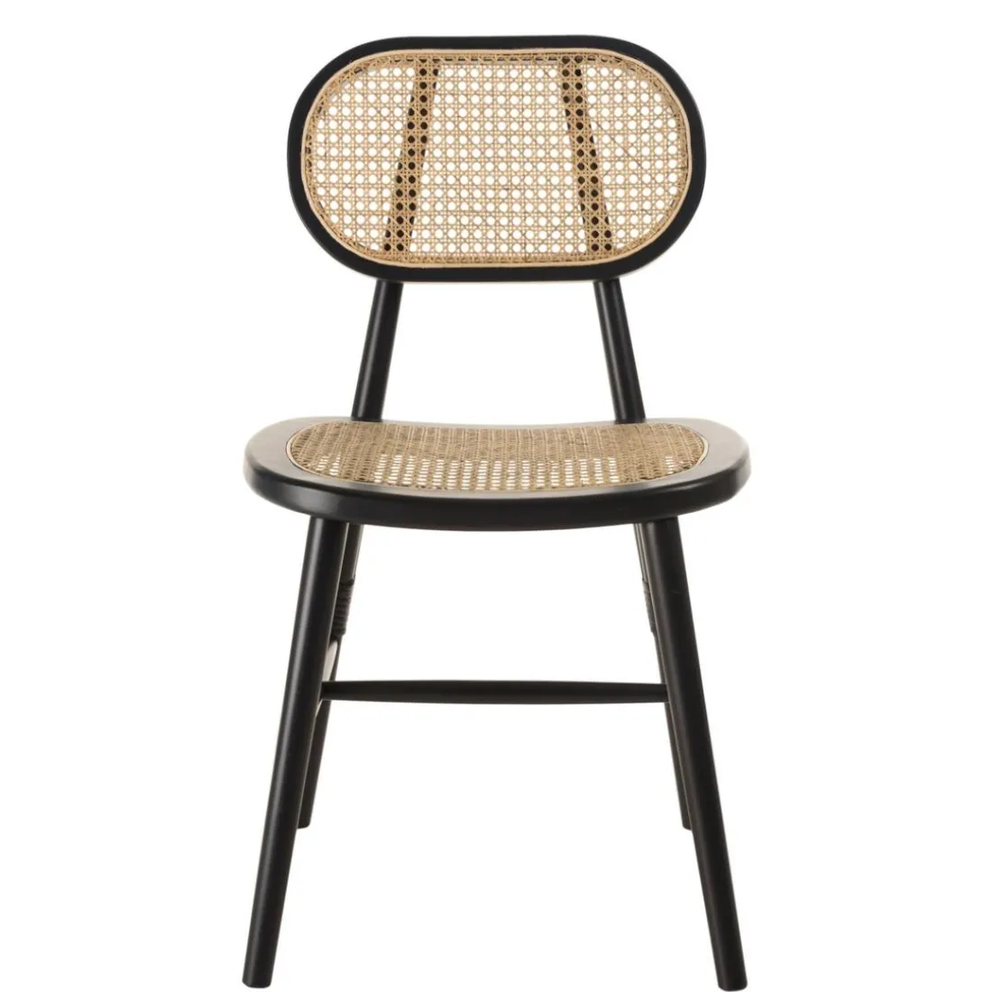 Lot de 2 chaises bois noir, assise et dossier en rotin naturel PIERRE