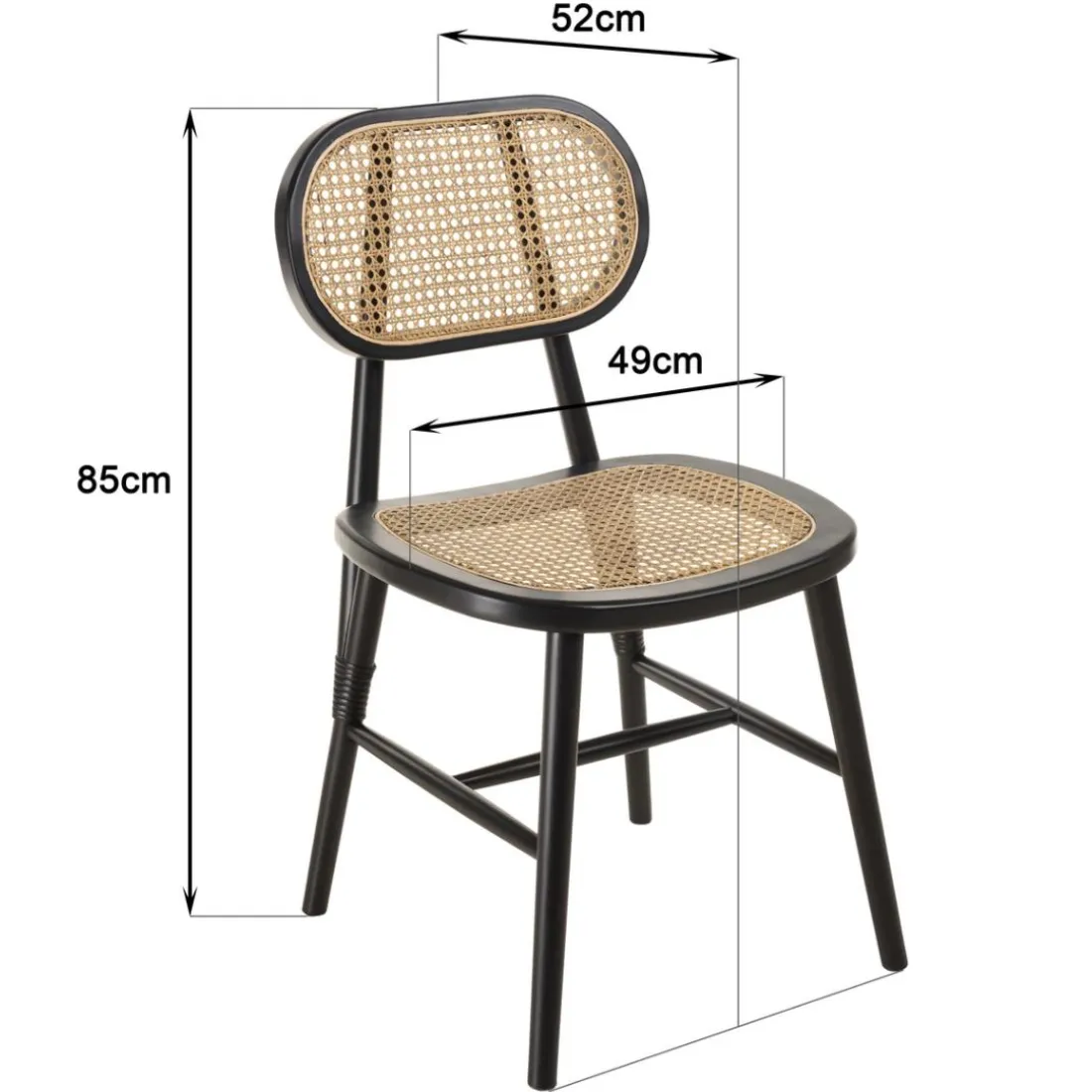 Lot de 2 chaises bois noir, assise et dossier en rotin naturel PIERRE