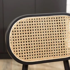 Lot de 2 chaises bois noir, assise et dossier en rotin naturel PIERRE