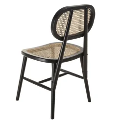 Lot de 2 chaises bois noir, assise et dossier en rotin naturel PIERRE