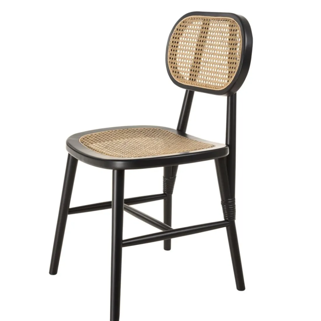 Lot de 2 chaises bois noir, assise et dossier en rotin naturel PIERRE