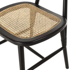 Lot de 2 chaises bois noir, assise et dossier en rotin naturel PIERRE