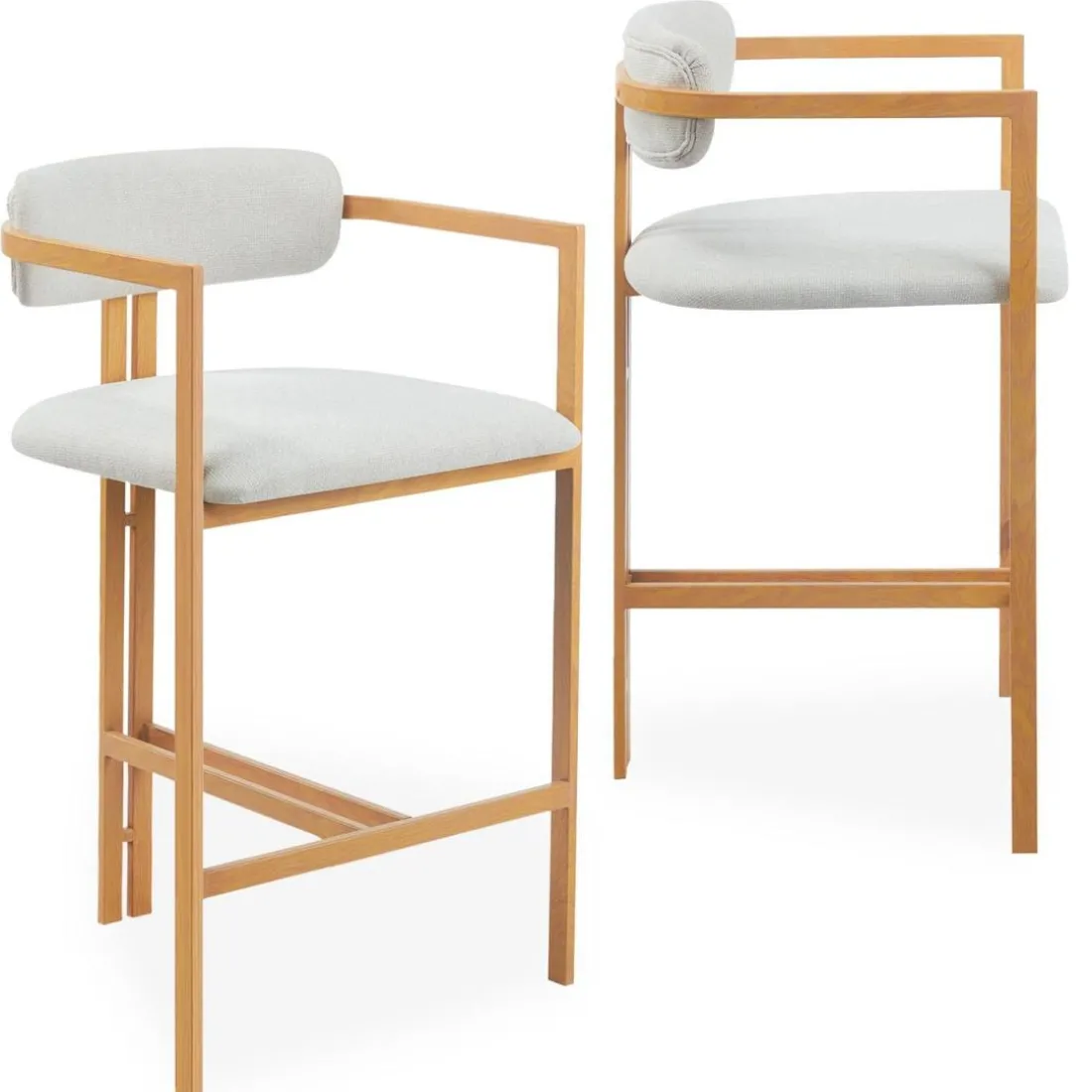 Lot de 2 chaises de bar design Galilea Métal Effet bois clair et Tissu Beige