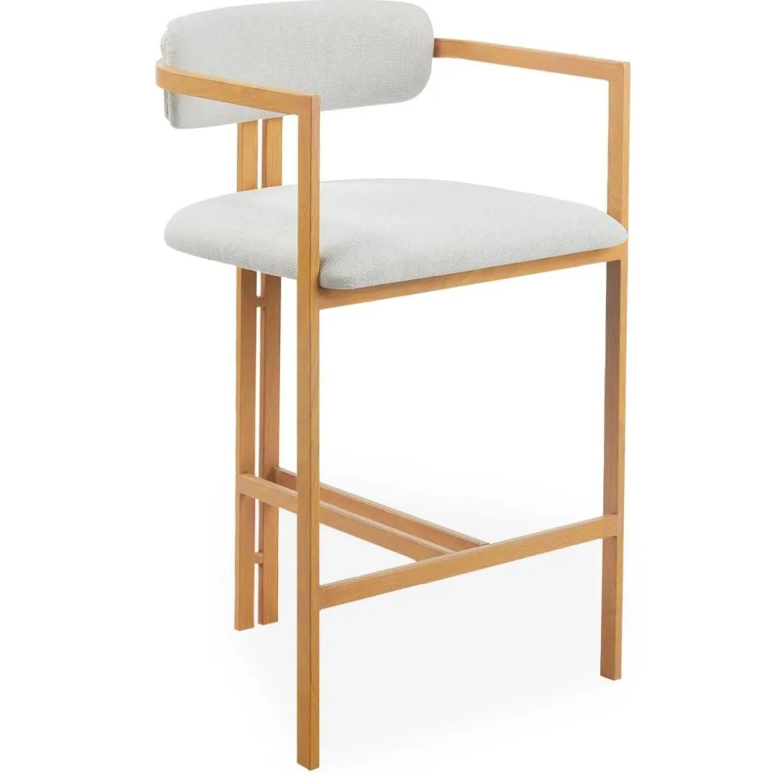 Lot de 2 chaises de bar design Galilea Métal Effet bois clair et Tissu Beige