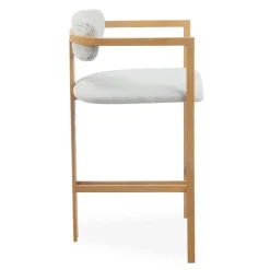 Lot de 2 chaises de bar design Galilea Métal Effet bois clair et Tissu Beige