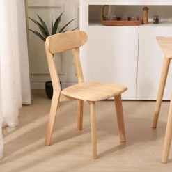 Lot de 2 Chaises de Salle a Manger Scandinave en Bois Massif Marron