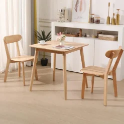 Lot de 2 Chaises de Salle a Manger Scandinave en Bois Massif Marron