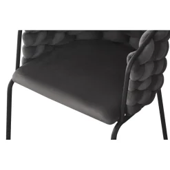 Lot de 6 chaises design au dossier arrondi style maillage Tricotane Velours Gris et Métal Noir