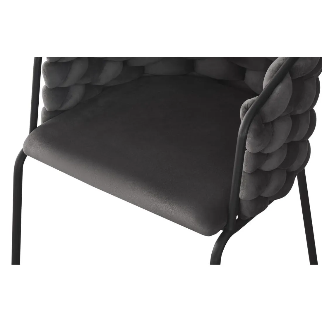 Lot de 6 chaises design au dossier arrondi style maillage Tricotane Velours Gris et Métal Noir