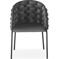 Lot de 8 chaises design au dossier arrondi style maillage Tricotane Velours Gris et Métal Noir