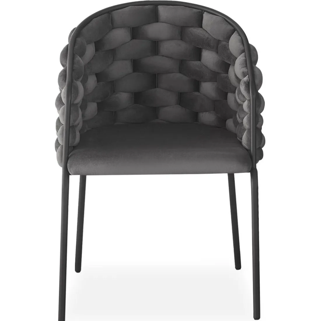 Lot de 8 chaises design au dossier arrondi style maillage Tricotane Velours Gris et Métal Noir