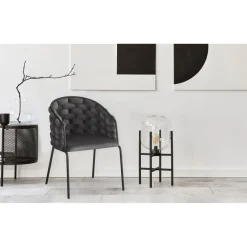 Lot de 8 chaises design au dossier arrondi style maillage Tricotane Velours Gris et Métal Noir