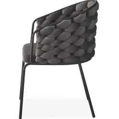 Lot de 4 chaises design au dossier arrondi style maillage Tricotane Velours Gris et Métal Noir