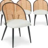 Lot de 4 chaises design Showan avec cannage Rotin et Tissu bouclette Crème