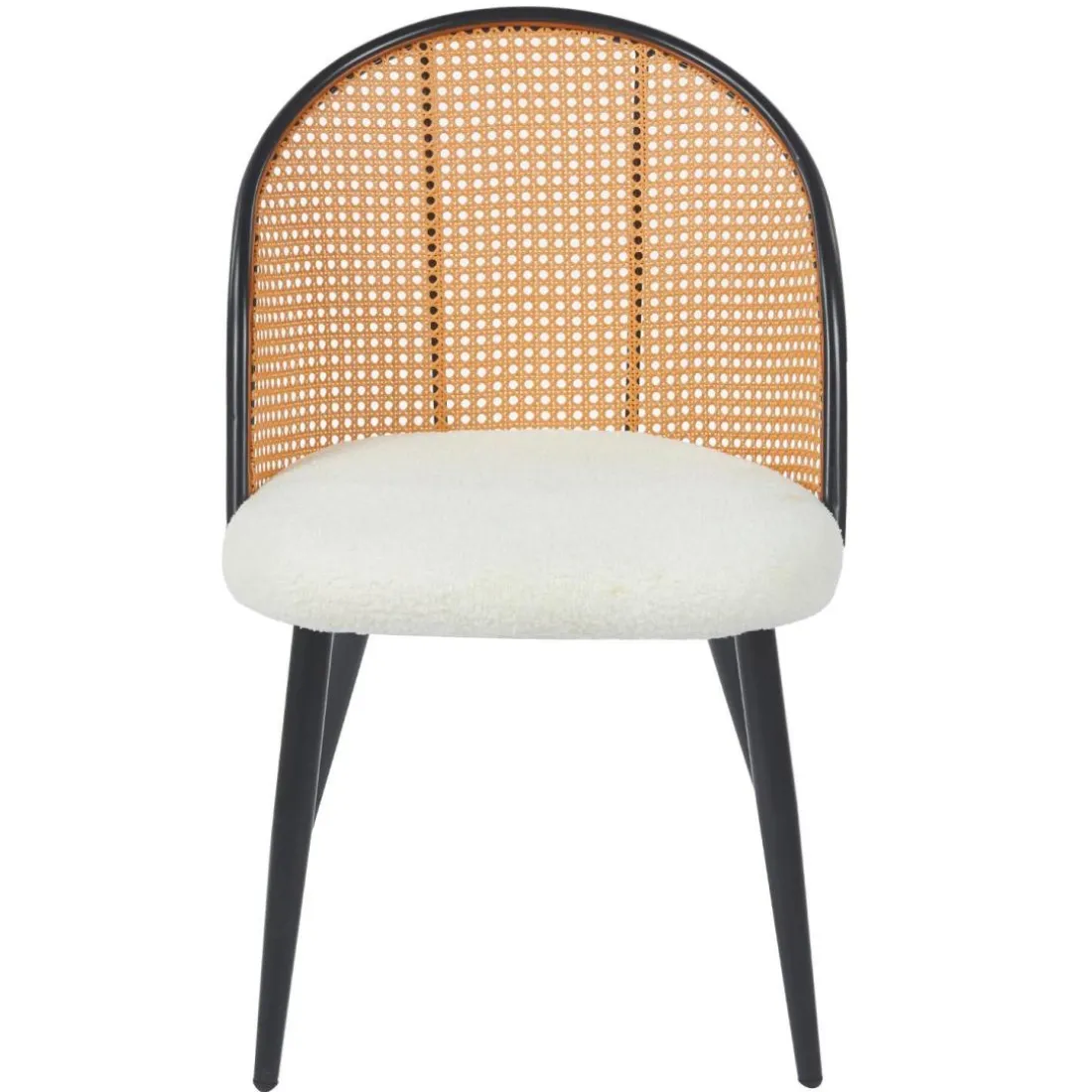 Lot de 4 chaises design Showan avec cannage Rotin et Tissu bouclette Crème