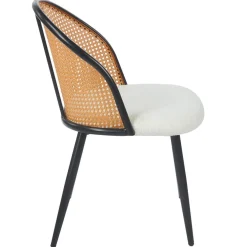 Lot de 4 chaises design Showan avec cannage Rotin et Tissu bouclette Crème