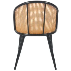 Lot de 8 chaises design Showan avec cannage Rotin et Tissu bouclette Crème