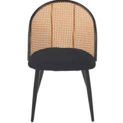 Lot de 8 chaises design Showan avec cannage Rotin et Tissu bouclette Noir