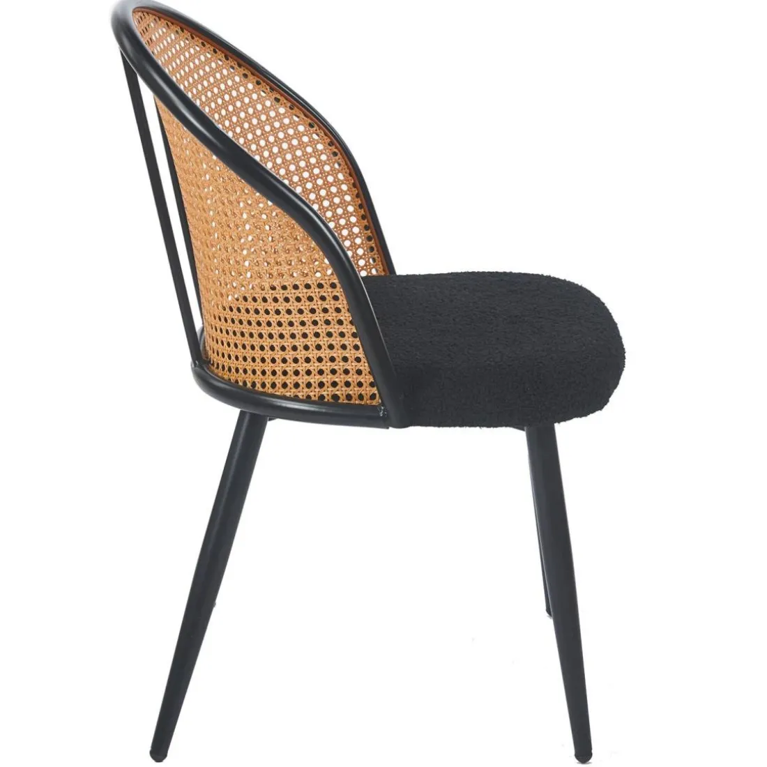 Lot de 8 chaises design Showan avec cannage Rotin et Tissu bouclette Noir