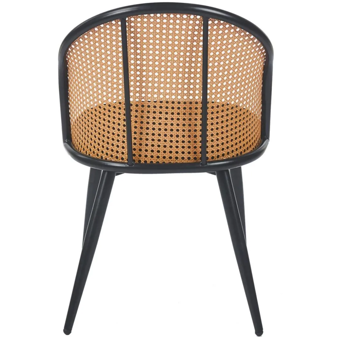 Lot de 8 chaises design Showan avec cannage Rotin et Tissu bouclette Noir