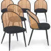 Lot de 6 chaises design Showan avec cannage Rotin et Tissu bouclette Noir