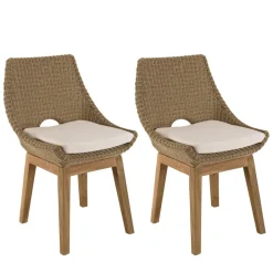 Lot de 2 chaises jardin rotin synthé. et coussin, pieds droits KALLY