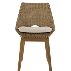 Lot de 2 chaises jardin rotin synthé. et coussin, pieds droits KALLY