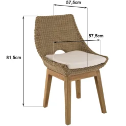 Lot de 2 chaises jardin rotin synthé. et coussin, pieds droits KALLY