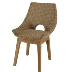 Lot de 2 chaises jardin rotin synthé. et coussin, pieds droits KALLY