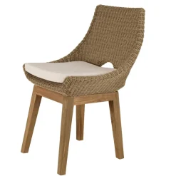 Lot de 2 chaises jardin rotin synthé. et coussin, pieds droits KALLY