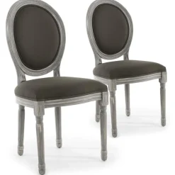 Lot De 2 Chaises Médaillon Bois Gris Patiné & Tissu Gris VINCI