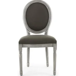 Lot De 2 Chaises Médaillon Bois Gris Patiné & Tissu Gris VINCI