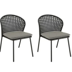 Lot de 2 chaises rotin synthétique noir dossier arrondi ajouré MALO