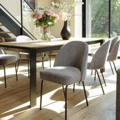 Lot de 2 chaises tissu couleur lin pieds acier noir ULYSSE