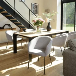 Lot de 2 chaises tissu gris clair pieds acier noir ULYSSE