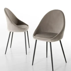 Lot De 2 Chaises TOM Velours Chamois Pieds Métal