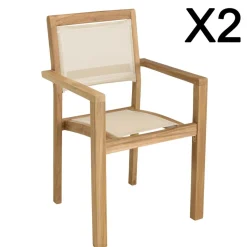 Lot de 2 fauteuils empilables textilène couleur beige