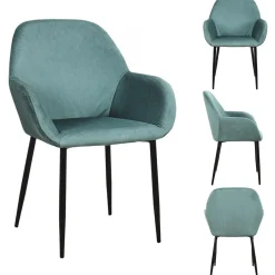 Lot de 2 Fauteuils GIULIA Bleu Canard Velours Côtelé