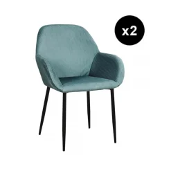 Lot de 2 Fauteuils GIULIA Bleu Canard Velours Côtelé
