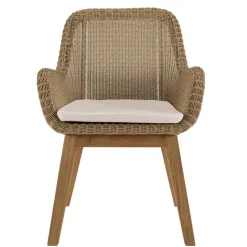 Lot de 2 fauteuils jardin rotin synthé. et coussin, pieds droit KALLY