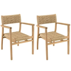 Lot de 2 fauteuils jardin teck rotin synthétique motif losange VALERIA