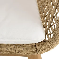 Lot de 2 fauteuils jardin teck rotin synthétique et coussin blanc VALERIA