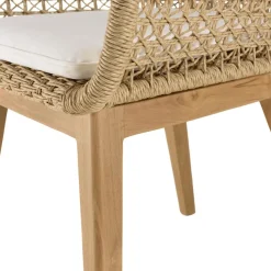 Lot de 2 fauteuils jardin teck rotin synthétique et coussin blanc VALERIA