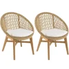 Lot de 2 fauteuils jardin arrondi teck rotin synthétique et coussin VALERIA