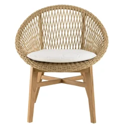 Lot de 2 fauteuils jardin arrondi teck rotin synthétique et coussin VALERIA