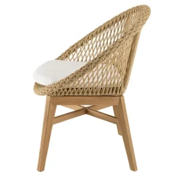 Lot de 2 fauteuils jardin arrondi teck rotin synthétique et coussin VALERIA